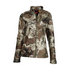 the women's camo jacket in brown and white