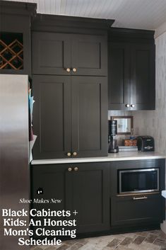 The real scoop on maintaining dark cabinets with small children - includes daily routine breakdown #momhacks #kitchendesign