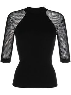 black panelled design mesh detailing high neck three-quarter length sleeves straight hem Conscious: We've partnered with Good On You – an ethical agency that rates how sustainably brands perform. This product comes from a brand that performs well in relation to their impact on animals. Outfit References, Perfect Closet, Fame Dr, Airport Fashion, Pretty Clothes, Black Panels, Knitted Top, Office Wear, Active Wear For Women