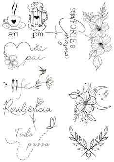 four different types of tattoos with flowers on them