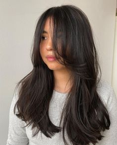 Wispy Face-Framing Layers for Round Faces Medium Length Hair Styles For Round Faces Bangs Long Layered, Face Framing For Round Face, Long Length Haircut For Round Faces, Haircuts For Wavy Hair Medium, Medium Length Haircut For Round Faces, Round Face Haircuts Long, Round Face Hairstyles Long, Haircuts For Round Face Shape, V Shaped Haircut