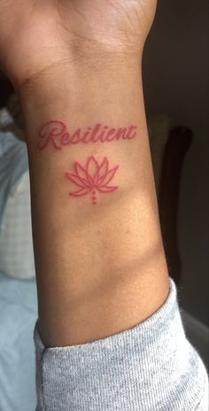 a woman's wrist tattoo with the word resitemo on it