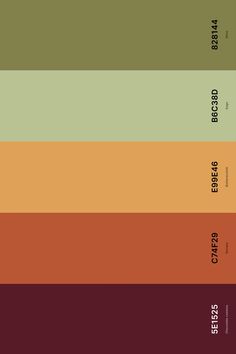 the color palette is different shades of brown, green, yellow and red with text below it