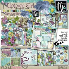 an assortment of paper and stickers featuring flowers, butterflies, and other things in blue