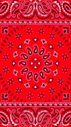 a red bandanna with black and white designs