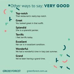 a green poster with the words, other ways to say very good