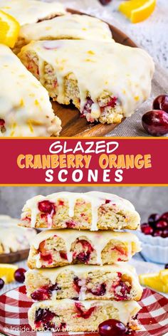 cranberry orange scones stacked on top of each other