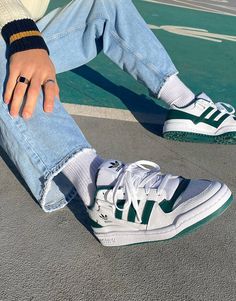 adidas Originals Forum Low trainers in white and collegiate green | ASOS Adidas Forum Low Trainers, Green And White Trainers, Green Adidas Forum Low, Man Sneakers Outfit, Skater Shoes Outfit, Adidas Centennial 85 Low Outfit, Man Shoes Casual, Men’s Trainers, Adidas Trainers Outfit