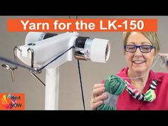 a woman is holding yarn in front of a camera with the words yarn for the lk - 150