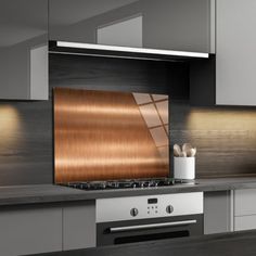 an image of a kitchen setting with stainless steel and wood accents on the backsplash