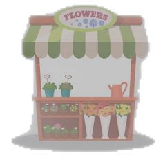 an illustration of a flower shop with flowers on display