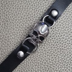 Toothy Skull Pu Leather Buckle Bracelet Tags: Goth Gothic Biker Punk Vegan Skull Skulls Men's Bracelet Bracelet Tags, Fairy Accessories, Buckle Bracelet, Men's Bracelet, Mens Accessories Jewelry, The Closet, Leather Buckle, Mens Bracelet, Black Silver