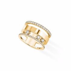 Messika Jewelry - Move Romane Large Ring - Yellow Gold | Manfredi Jewels Messika Jewelry, Luxury Diamond Rings, Large Diamond Rings, Radiant Diamond Rings, Pink Diamond Ring, Yellow Gold Diamond Ring, Luxury Rings, Buying Diamonds, Large Ring