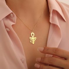 Welcome to my shop, All our produtcs handmade with love. This Ankh Necklace with the Eye of Horus combines two powerful Egyptian symbols, representing life and protection. Perfect for those who love spiritual and ancient Egyptian jewelry, this protection amulet is both meaningful and elegant. ♡ Materials: High Quality 925 Sterling Silver, Gold Plated Silver and Rose Gold Plated Silver ♡ All necklaces will be carefully packaged and sent in a special gift box. I hope you can find your personalized necklace that suits you in our store. For other samples, please visit our store. ♡ HOW TO ORDER ♡ 1- Choose Color and Option  2- Choose necklace length. Standard 16" and for Kids 12"  3- If there is any other information you want to specify, please message us. 4- Click "Add to cart" or " Buy it now Ancient Egypt Jewelry, Egyptian Gifts, Egypt Jewelry, Ancient Egyptian Jewelry, Ankh Necklace, Eye Of Ra, Egyptian Hieroglyphics, Egyptian Symbols, Protection Amulet