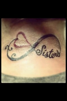 a woman's neck with the word sister written in cursive writing on it