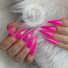 Neon Pink Stiletto Nails, G Nails, Sculpted Nails, Holographic Nails, Neon Nails, Elegant Nails, Fairy Dust, Nails On Fleek, Nail Salon