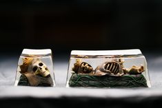 there are two figurines that look like they have been placed in a fish bowl