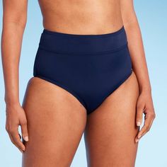 Lands' End Women's UPF 50 Full Coverage Tummy Control High Waist Bikini Bottom - Navy Blue L High Waist Swim Bottoms With Wide Waistband, High Waist Swimming Bottoms With Wide Waistband, High Rise Stretch Swimwear With Elastic Waistband, Fitted High Waist Swim Trunks For Pool, High Rise Swimwear With Elastic Waistband, High Rise Swimwear With Contoured Waistband For Beach, High Rise Swimwear With Elastic Waistband For Swimming, High Waist Stretch Swim Trunks For Beachwear, Solid Color High Waist Swimwear With Wide Waistband