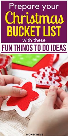 someone is making a christmas bucket list with paper hearts and other things to do on the table