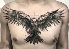 the chest is covered with black ink and has an eagle tattoo on it's chest