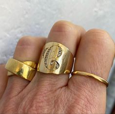 Rings On Every Finger, Eclectic Rings, Initial Gold Ring, H Ring, G Ring, Engraved Ring, Letter Ring, Turn Of The Century, Dope Jewelry