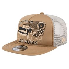 Make the trip to Las Vegas fun with this Las Vegas Raiders Meet Me 9FIFTY cap. Constructed by New Era, this stunning hat features fun graphics urging everyone to watch the Las Vegas Raiders play. The mesh back and snapback closure will make every fit perfect, so you can stay comfortable all day long. Retro Adjustable Snapback Hat With Graphic Print, Flat Brim Trucker Hat For Fan Gear, Trucker Baseball Cap With Graphic Print, Trucker Baseball Cap With Graphic Print Flat Bill, Graphic Print Snapback Hats For Outdoor, Adjustable Snapback Hat With Graphic Print And Flat Bill, Adjustable Snapback Hat With Graphic Print, Adjustable Graphic Print Hat For Outdoor, Adjustable Outdoor Hat With Graphic Print