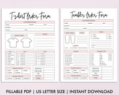 two printable clothes order form templates, one is pink and the other is black