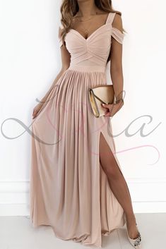 RUBI beżowa - Sukienka maxi z opadającymi ramiączkami - kategoria: SUKIENKI - Loola Cute Prom Dresses, Formal Dining, Cappuccino, Wedding Outfit, Ibiza, Beautiful Dresses, Bridesmaid Dresses, Prom Dresses, Dress Outfits