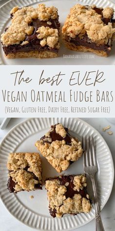 the best ever vegan oatmeal fudge bars on a white plate