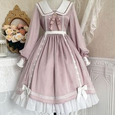 うさ耳セーラーパールリボンフレンチドールドレス - LilyBlack 90 Shoulder, Fluffy Sleeves, Pink Long Sleeve Dress, Lolita Outfits, 파티 드레스, Layer Dress, Tier Skirt, Lolita Dress, Lantern Sleeves