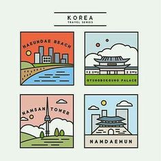 four different colored images with the words namdae beach and namdae town in them