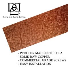 a brown leather door with the words proudly made in the usa solid raw copper commercial grade screw