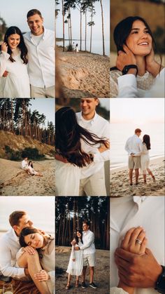 a collage of photos with people on the beach