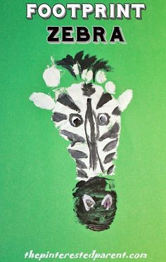 a zebra's head is painted on the back of a green background with words that read footprint zebra