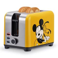 a mickey mouse toaster with two pieces of bread