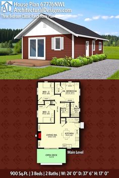 the floor plan for a small house with two levels and an attached garage, which is also