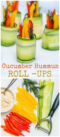 cucumber hummus roll - ups with carrots, celery and peppers