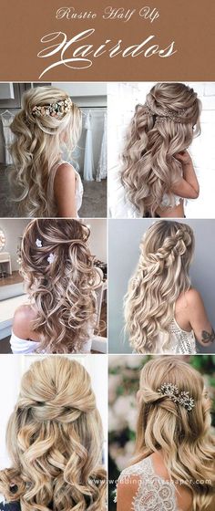 wedding hairstyles for long hair with curls and pearls on the head, in different styles