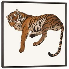 a painting of a tiger jumping in the air with it's front paws on its back