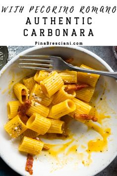 Authentic Carbonara in a bowl. Roman Restaurant, Authentic Carbonara, How To Make Carbonara, Roman Pasta, Creamed Peas, Pecorino Romano, Carbonara Recipe, Egg Yolks