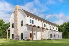 an artist's rendering of a modern farmhouse style home in the middle of a field