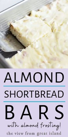 almond shortbread bar recipe with text overlay