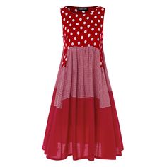 Plus Size Maxi Dress Polka Dot Sleeveless Cotton Blend Loose Swing Dress Plus Size Maxi Dress, Womens Long Dresses, Cotton Linen Dresses, Sleeveless Long Dress, Plus Size Maxi, Crewneck Dress, Polka Dress, Plus Size Maxi Dresses, Maxi Dresses Casual