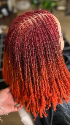 Fall Colored Locs Black Women, Orange Sisterlocks, Fall Color Dreads Black Women, Burgundy And Ginger Locs, Sister Locs With Color, Copper Red Locs Black Women, Fall Hair Colors For Locs, Red And Ginger Locs, Fall Loc Hair Colors