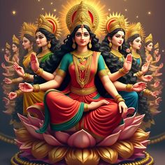 an image of goddesss sitting on top of a flowered pot with their hands in the air