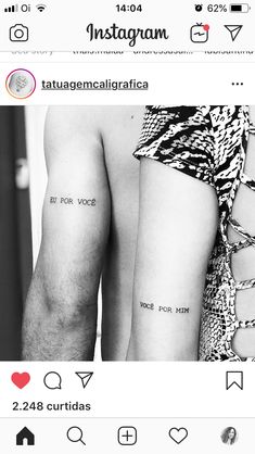 two people with tattoos on their legs and one has the words instagram written on it