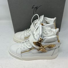 Authentic And New. Original Box And Dust Bag Included High Top Wedge Sneakers, Unique Shoe, Zanotti Sneakers, Giuseppe Zanotti Sneakers, Shoe Designs, Gold Sneakers, Zanotti Shoes, Snake Leather, Giuseppe Zanotti Shoes