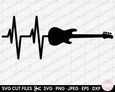 a guitar heartbeat with the words svg cut files, svg png and eps dxf