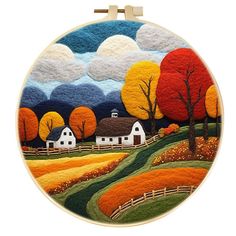 Needle Felting kit - Farm in the Fall 2d Needle Felting, Needle Felting Ideas, Felt Painting, Felting Needles, Framed Embroidery, Wool Embroidery, Needle Felting Kits, Felt Pattern, Relaxing Activities