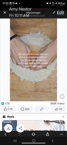 an image of someones hand over flour on a table with the caption's text below it